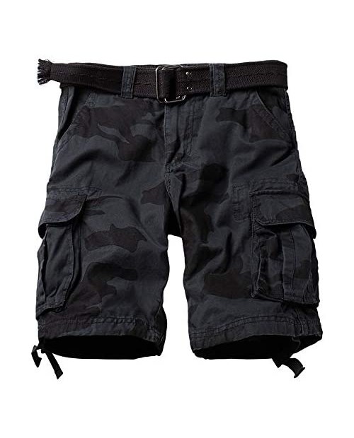 HZKLFS Men's Camo Multi Pocket Cotton Twill Cargo Shorts 11" Inseams Long Shorts