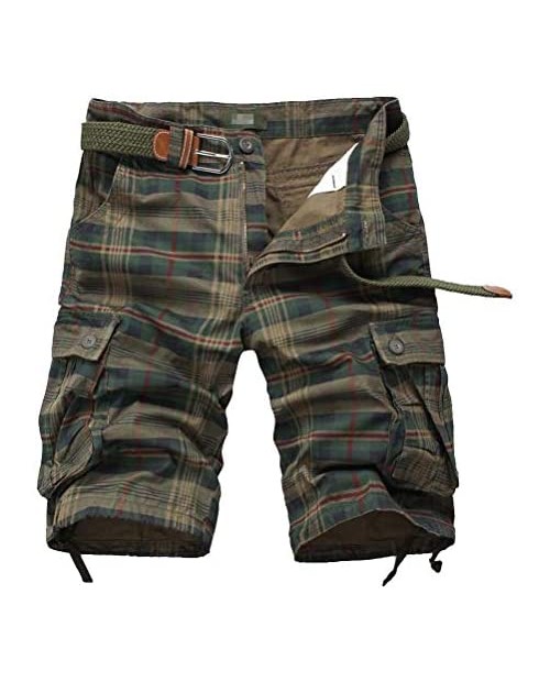 IDEALSANXUN Men’s Plaid Cargo Shorts Multi-Pockets Short Cargo Pants