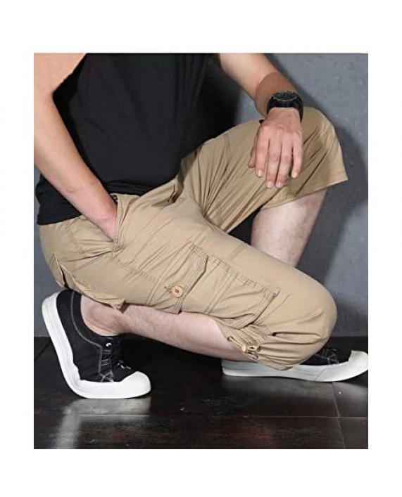 Ivnfout Men's Long Shorts Elastic Cargo Shorts Below Knee Capri Pants Loose Fit with 6 Pockets 3/4 Cotton Cargo Shorts