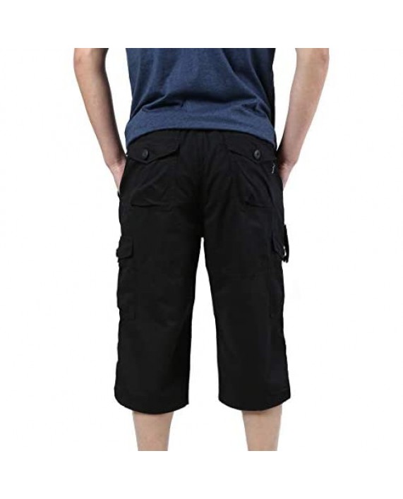 JYG Men's Twill Elastic Cargo Shorts Below Knee 3/4 Capri Pants with Belt