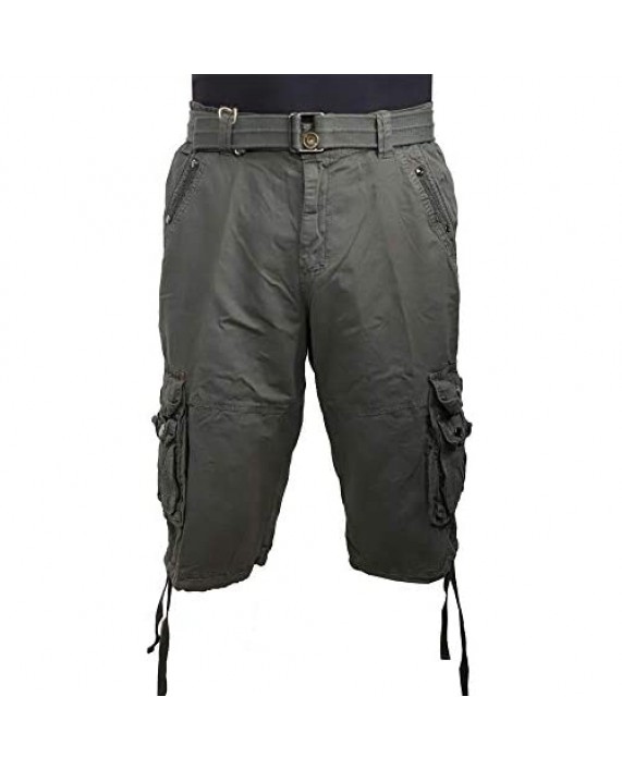 LeeHanTon Mens Cotton Workout Cargo Shorts Casual Quick Dry Performance Multi Pocket Summer Twill Belted Shorts