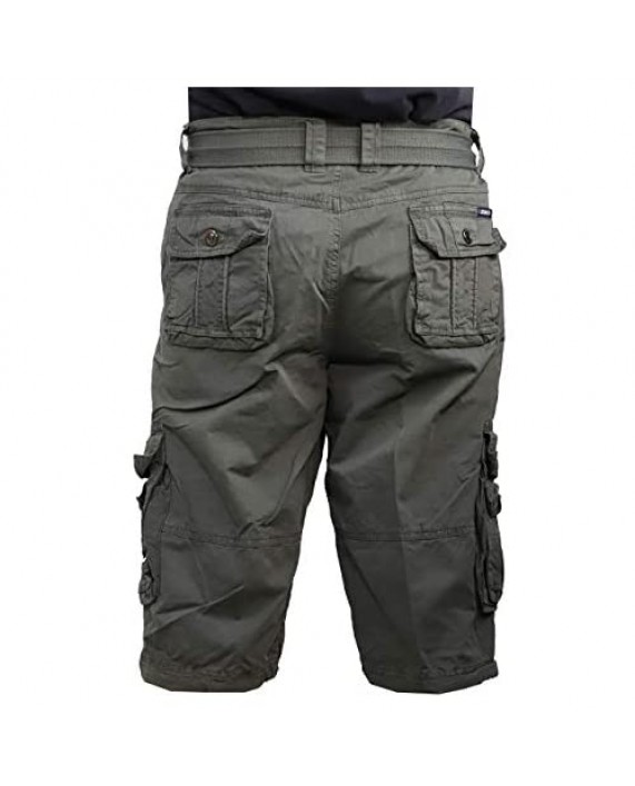 LeeHanTon Mens Relaxed Fit Cargo Shorts Elastic Waist Camo Quick Dry Casual Drawstring Hiking Shorts with Multi Pockets