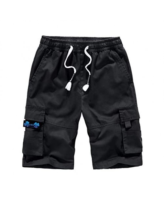 Men's Elastic Drawstring No Belt Golf Cargo Shorts with Pockets Very Soft 100% Cotton