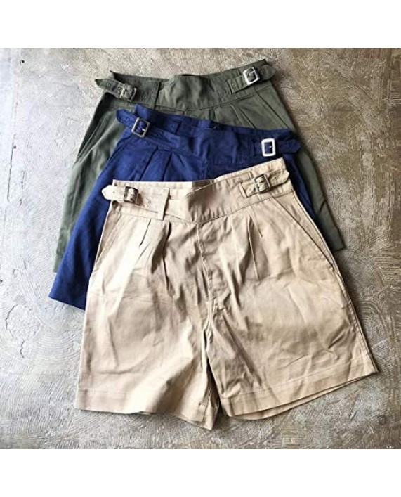 Men's Flat Front Shorts Relaxed Fit Military Style Short Pants Cargo Cotton Shorts with Belt