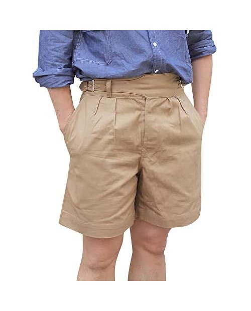 Men's Flat Front Shorts Relaxed Fit Military Style Short Pants Cargo Cotton Shorts with Belt