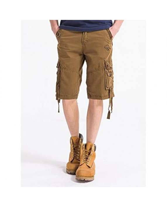 OCHENTA Men's Cotton Outdoor Multi Pocket Cargo Shorts #3233 Coffee 33