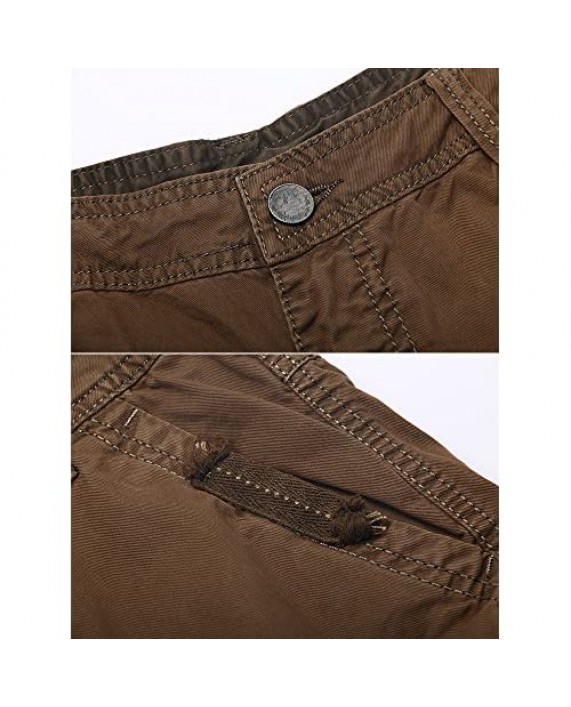 OCHENTA Men's Cotton Outdoor Multi Pocket Cargo Shorts #3233 Coffee 33