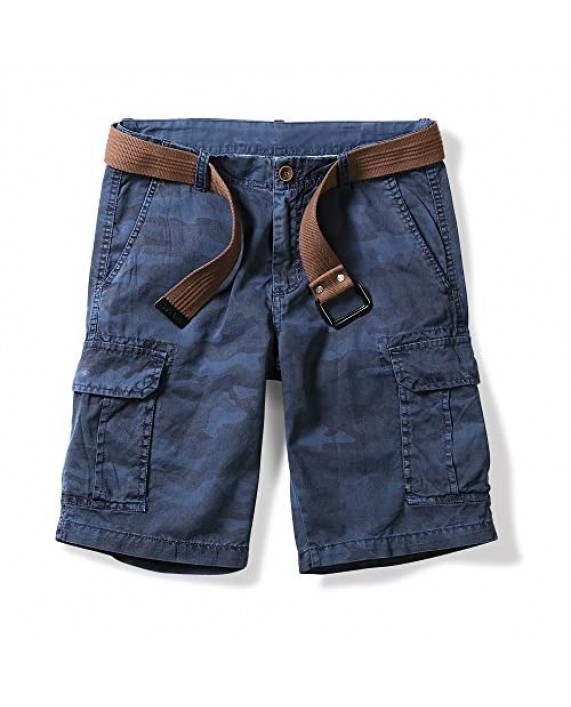 OCHENTA Men's Lightweight Camo Cargo Shorts Multi Pockets Blue 34