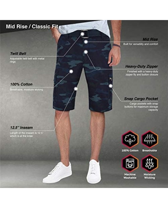 RAW X Men's Belted Cargo Short Relaxed Fit Tactical Casual Work Shorts