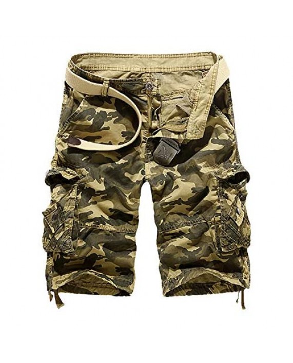 TOSKIP Men's Multi Pockets Camo Cargo Shorts Over Knee Outdoor Wear