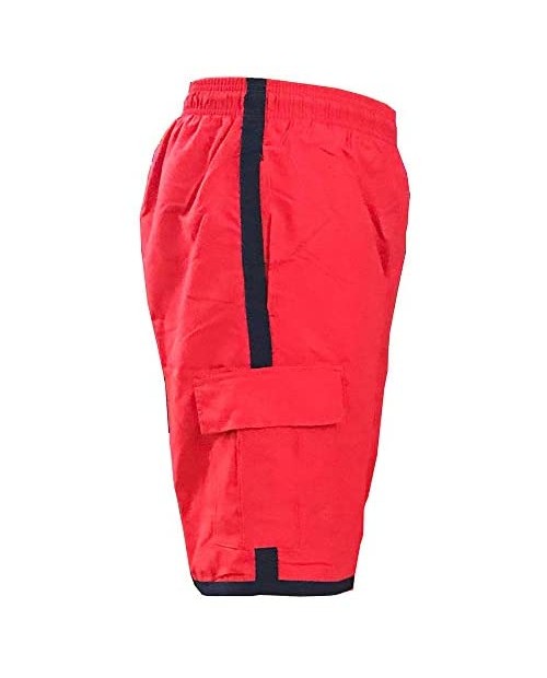 Toson Mens Solid Color Quick Dry Swim Trunks with Drawstring Mesh Lining Beach Shorts with Cargo Pockets