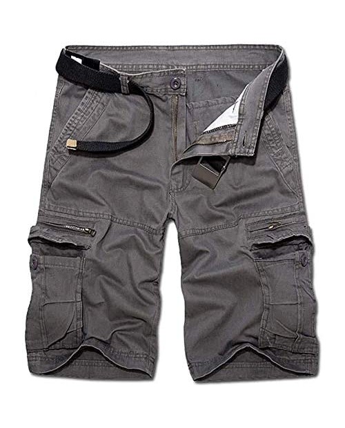 TRGPSG Men's Casual Twill Relaxed Fit Outdoor Cargo Shorts with 8 Pockets