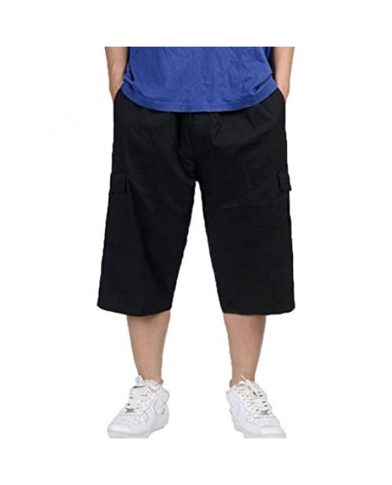 YangguTown Men's Cotton Large Cargo Shorts Elastic Waist Walkshorts with Drawstring and Stretchy