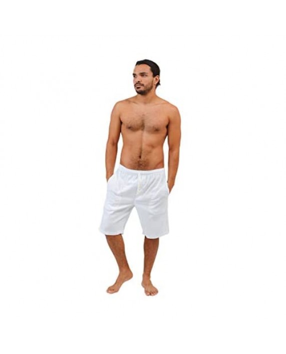 Yute White Beach Shorts for Men - Drawstring Bermudas - Casual Summer Wear Clothes - Mens Elastic Waist Pants
