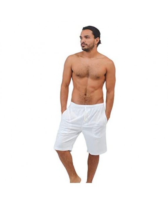 Yute White Beach Shorts for Men - Drawstring Bermudas - Casual Summer Wear Clothes - Mens Elastic Waist Pants